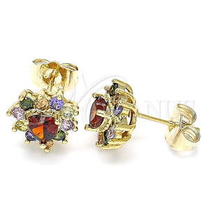 Arete Dormilona 02.346.0004.1 Oro Laminado, Diseño de Corazón, con Multicolor Zirconia Cubica, Pulido, Tono Dorado