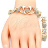 Collar, Pulsera y Dije 06.372.0020 Oro Laminado, Diseño de Besos y Abrazos y Mariposa, con Blanca Cristal, Pulido, Tono Dorado