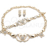Collar, Pulsera y Dije 06.372.0020 Oro Laminado, Diseño de Besos y Abrazos y Mariposa, con Blanca Cristal, Pulido, Tono Dorado