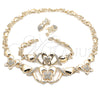 Collar, Pulsera y Dije 06.372.0020 Oro Laminado, Diseño de Besos y Abrazos y Mariposa, con Blanca Cristal, Pulido, Tono Dorado