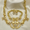 Collar, Pulsera y Dije 06.372.0020 Oro Laminado, Diseño de Besos y Abrazos y Mariposa, con Blanca Cristal, Pulido, Tono Dorado