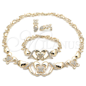 Collar, Pulsera y Dije 06.372.0020 Oro Laminado, Diseño de Besos y Abrazos y Mariposa, con Blanca Cristal, Pulido, Tono Dorado
