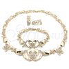 Collar, Pulsera y Dije 06.372.0020 Oro Laminado, Diseño de Besos y Abrazos y Mariposa, con Blanca Cristal, Pulido, Tono Dorado
