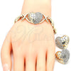 Collar, Pulsera y Dije 06.372.0021 Oro Laminado, Diseño de Besos y Abrazos y Corazón, con Blanca Cristal, Pulido, Tono Dorado