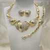 Collar, Pulsera y Dije 06.372.0021 Oro Laminado, Diseño de Besos y Abrazos y Corazón, con Blanca Cristal, Pulido, Tono Dorado