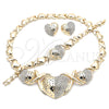 Collar, Pulsera y Dije 06.372.0021 Oro Laminado, Diseño de Besos y Abrazos y Corazón, con Blanca Cristal, Pulido, Tono Dorado