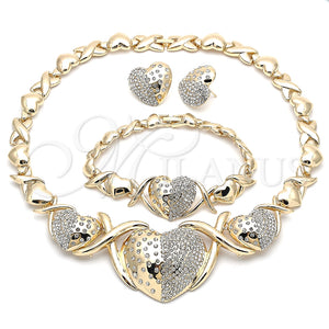 Collar, Pulsera y Dije 06.372.0021 Oro Laminado, Diseño de Besos y Abrazos y Corazón, con Blanca Cristal, Pulido, Tono Dorado