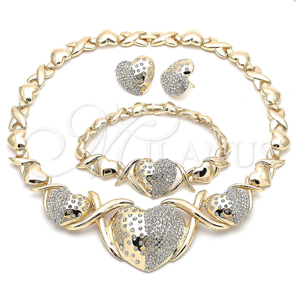 Collar, Pulsera y Dije 06.372.0021 Oro Laminado, Diseño de Besos y Abrazos y Corazón, con Blanca Cristal, Pulido, Tono Dorado