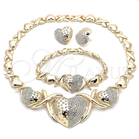 Collar, Pulsera y Dije 06.372.0021 Oro Laminado, Diseño de Besos y Abrazos y Corazón, con Blanca Cristal, Pulido, Tono Dorado