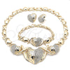 Collar, Pulsera y Dije 06.372.0021 Oro Laminado, Diseño de Besos y Abrazos y Corazón, con Blanca Cristal, Pulido, Tono Dorado