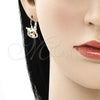 Arete Gancho Frances 02.210.0434 Oro Laminado, Diseño de Búho, con Blanca Zirconia Cubica, Pulido, Tono Dorado