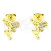 Arete Dormilona 02.156.0462 Oro Laminado, Diseño de Angel y Corazón, con Blanca Micro Pave, Pulido, Tono Dorado