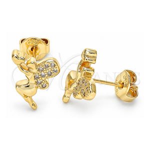 Arete Dormilona 02.156.0462 Oro Laminado, Diseño de Angel y Corazón, con Micro Pave Blanca, Pulido, Tono Dorado