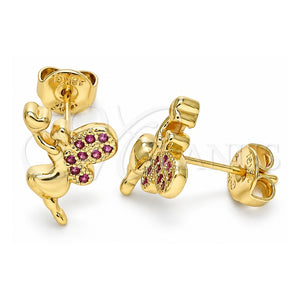 Arete Dormilona 02.156.0462.1 Oro Laminado, Diseño de Angel y Corazón, con Micro Pave Rubi, Pulido, Tono Dorado