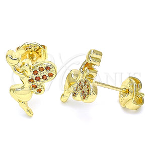 Arete Dormilona 02.156.0462.2 Oro Laminado, Diseño de Angel y Corazón, con Granate Micro Pave, Pulido, Tono Dorado