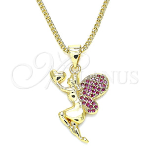 Collares con Dije 04.156.0322.1.20 Oro Laminado, Diseño de Angel y Corazón, con Rubi Micro Pave, Pulido, Tono Dorado (02 MM Thickness, 20 Inches Length)