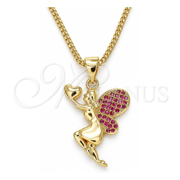 Collares con Dije 04.156.0322.1.20 Oro Laminado, Diseño de Angel y Corazón, con Micro Pave Rubi, Pulido, Tono Dorado (Grosor 02 MM, 20 Pulgadas de Largo)