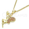 Collares con Dije 04.156.0322.2.20 Oro Laminado, Diseño de Angel y Corazón, con Granate Micro Pave, Pulido, Tono Dorado (02 MM Thickness, 20 Inches Length)