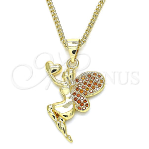 Collares con Dije 04.156.0322.2.20 Oro Laminado, Diseño de Angel y Corazón, con Granate Micro Pave, Pulido, Tono Dorado (02 MM Thickness, 20 Inches Length)