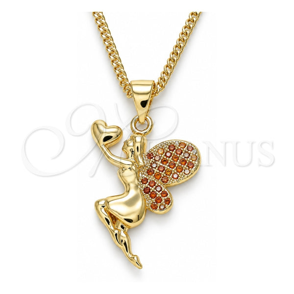 Collares con Dije 04.156.0322.2.20 Oro Laminado, Diseño de Angel y Corazón, con Micro Pave Granate, Pulido, Tono Dorado (Grosor 02 MM, 20 Pulgadas de Largo)