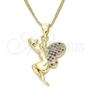 Collares con Dije 04.156.0322.3.20 Oro Laminado, Diseño de Angel y Corazón, con Multicolor Micro Pave, Pulido, Tono Dorado (02 MM Thickness, 20 Inches Length)