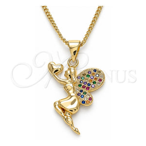 Collares con Dije 04.156.0322.3.20 Oro Laminado, Diseño de Angel y Corazón, con Micro Pave Multicolor, Pulido, Tono Dorado (Grosor 02 MM, 20 Pulgadas de Largo)