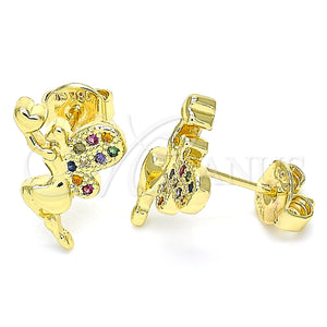 Arete Dormilona 02.156.0462.3 Oro Laminado, Diseño de Angel y Corazón, con Multicolor Micro Pave, Pulido, Tono Dorado