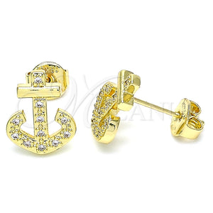 Arete Dormilona 02.156.0463 Oro Laminado, Diseño de Ancla, con Blanca Micro Pave, Pulido, Tono Dorado
