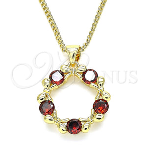 Collares con Dije 04.156.0325.2.20 Oro Laminado, Diseño de Arco, con Granate Micro Pave, Pulido, Tono Dorado (02 MM Thickness, 20 Inches Length)