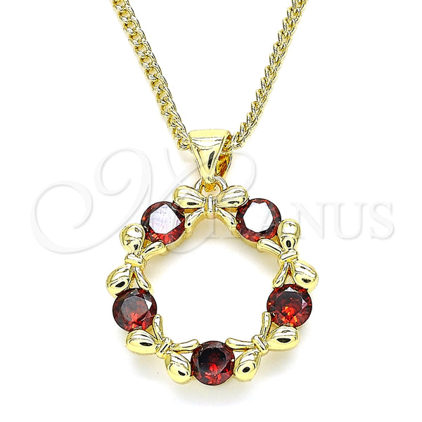 Collares con Dije 04.156.0325.2.20 Oro Laminado, Diseño de Arco, con Granate Micro Pave, Pulido, Tono Dorado (02 MM Thickness, 20 Inches Length)
