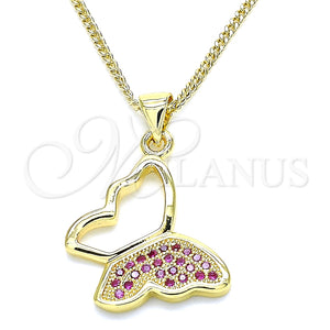 Collares con Dije 04.156.0053.2.20 Oro Laminado, Diseño de Mariposa, con Rubi Micro Pave, Pulido, Tono Dorado (02 MM Thickness, 20 Inches Length)