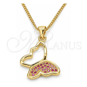 Collares con Dije 04.156.0053.2.20 Oro Laminado, Diseño de Mariposa, con Micro Pave Rubi, Pulido, Tono Dorado (Grosor 02 MM, 20 Pulgadas de Largo)
