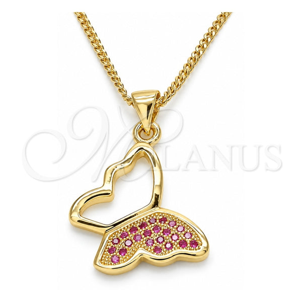 Collares con Dije 04.156.0053.2.20 Oro Laminado, Diseño de Mariposa, con Micro Pave Rubi, Pulido, Tono Dorado (Grosor 02 MM, 20 Pulgadas de Largo)