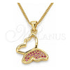 Collares con Dije 04.156.0053.2.20 Oro Laminado, Diseño de Mariposa, con Micro Pave Rubi, Pulido, Tono Dorado (Grosor 02 MM, 20 Pulgadas de Largo)