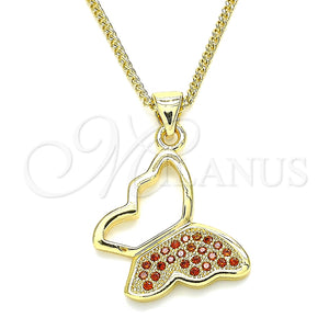 Collares con Dije 04.156.0053.3.20 Oro Laminado, Diseño de Mariposa, con Granate Micro Pave, Pulido, Tono Dorado (02 MM Thickness, 20 Inches Length)