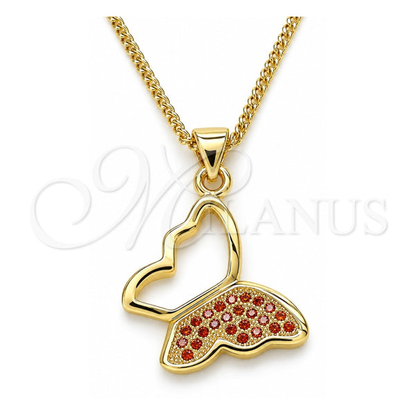 Collares con Dije 04.156.0053.3.20 Oro Laminado, Diseño de Mariposa, con Granate Micro Pave, Pulido, Tono Dorado (02 MM Thickness, 20 Inches Length)
