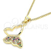 Collares con Dije 04.156.0053.4.20 Oro Laminado, Diseño de Mariposa, con Multicolor Micro Pave, Pulido, Tono Dorado (02 MM Thickness, 20 Inches Length)