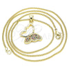 Collares con Dije 04.156.0053.4.20 Oro Laminado, Diseño de Mariposa, con Multicolor Micro Pave, Pulido, Tono Dorado (02 MM Thickness, 20 Inches Length)