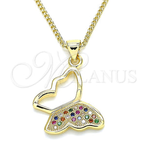 Collares con Dije 04.156.0053.4.20 Oro Laminado, Diseño de Mariposa, con Multicolor Micro Pave, Pulido, Tono Dorado (02 MM Thickness, 20 Inches Length)