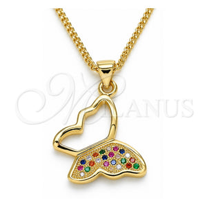 Collares con Dije 04.156.0053.4.20 Oro Laminado, Diseño de Mariposa, con Micro Pave Multicolor, Pulido, Tono Dorado (Grosor 02 MM, 20 Pulgadas de Largo)