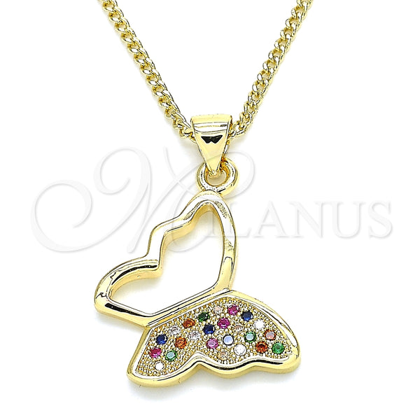 Collares con Dije 04.156.0053.4.20 Oro Laminado, Diseño de Mariposa, con Multicolor Micro Pave, Pulido, Tono Dorado (02 MM Thickness, 20 Inches Length)