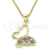 Collares con Dije 04.156.0053.4.20 Oro Laminado, Diseño de Mariposa, con Multicolor Micro Pave, Pulido, Tono Dorado (02 MM Thickness, 20 Inches Length)