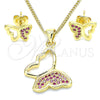 Juego de Arete y Dije de Adulto 10.156.0266.1 Oro Laminado, Diseño de Mariposa, con Rubi Micro Pave, Pulido, Tono Dorado