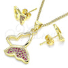 Juego de Arete y Dije de Adulto 10.156.0266.1 Oro Laminado, Diseño de Mariposa, con Rubi Micro Pave, Pulido, Tono Dorado