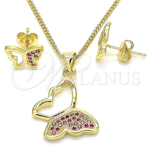 Juego de Arete y Dije de Adulto 10.156.0266.1 Oro Laminado, Diseño de Mariposa, con Rubi Micro Pave, Pulido, Tono Dorado