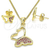 Juego de Arete y Dije de Adulto 10.156.0266.1 Oro Laminado, Diseño de Mariposa, con Rubi Micro Pave, Pulido, Tono Dorado