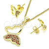 Juego de Arete y Dije de Adulto 10.156.0266.2 Oro Laminado, Diseño de Mariposa, con Granate Micro Pave, Pulido, Tono Dorado