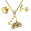 Juego de Arete y Dije de Adulto 10.156.0266.2 Oro Laminado, Diseño de Mariposa, con Granate Micro Pave, Pulido, Tono Dorado