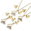 Juego de Arete y Dije de Adulto 10.156.0266.2 Oro Laminado, Diseño de Mariposa, con Granate Micro Pave, Pulido, Tono Dorado
