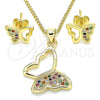 Juego de Arete y Dije de Adulto 10.156.0266.3 Oro Laminado, Diseño de Mariposa, con Multicolor Micro Pave, Pulido, Tono Dorado